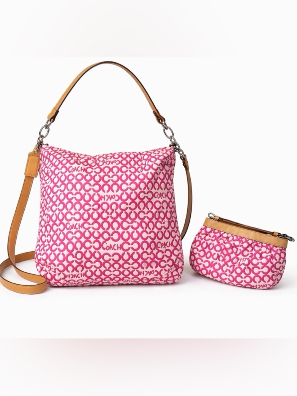 Coach Pink Signature C Hobo Bag + Wristlet Set Y2K Vintage Barbiecore Canvas
